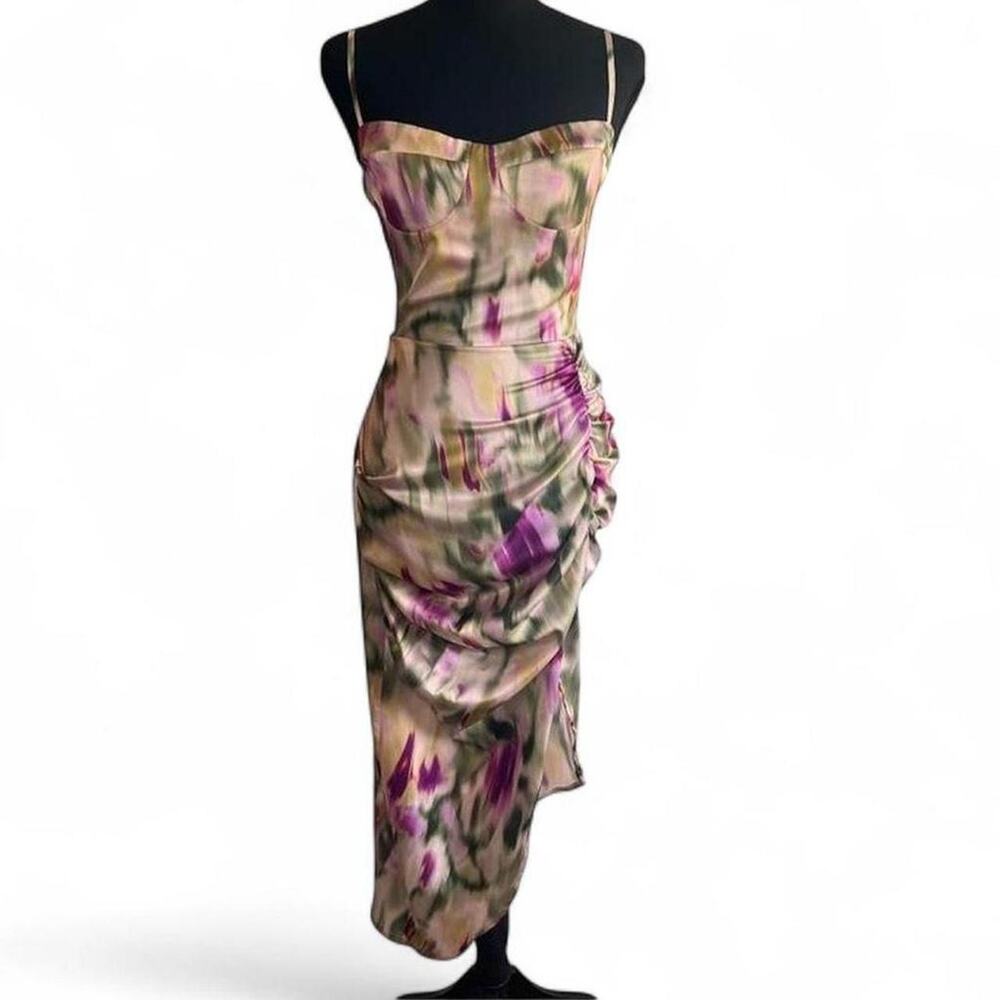 Cider Floral Midi Dress Ruched Bustier Watercolor Women's S